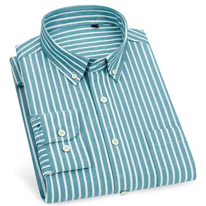 Shirt Men's Cotton Oxford Fabric Non-iron Casual Casual Long-sleeved Striped Shirt - Super Amazing Store