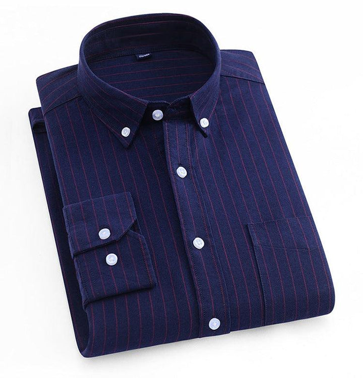 Shirt Men's Cotton Oxford Fabric Non-iron Casual Casual Long-sleeved Striped Shirt - Super Amazing Store