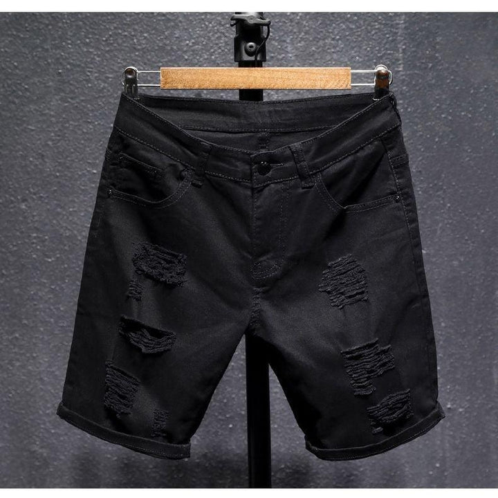 New Arrival Shorts Men Zipper Fly Casual Solid Cotton Summer Hole Elastic Thin Black Mens Homme Boardshorts Beach Regular - Super Amazing Store