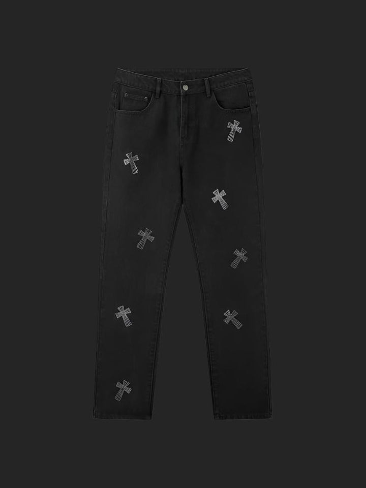 Retro Cross Hot Rhinestone Black Jeans Super Amazing Store