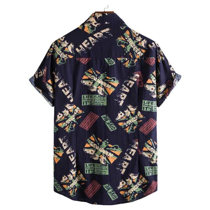 Vintage Letter Print Turn-down Collar Shirts Men Casual Short Sleeve Tops Summer Mens Button Loose Shirt Fashion Streetwear - Super Amazing Store