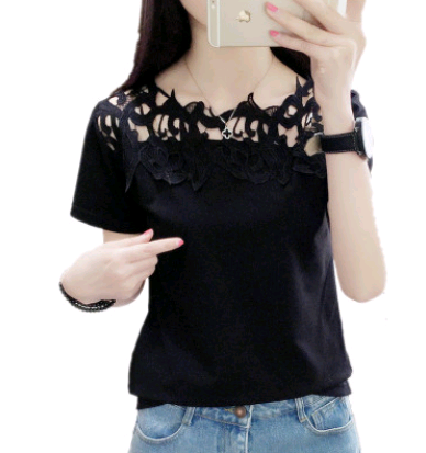 Spring and summer new women's t-shirt hollow hook flower temperament ladies large size short-sleeved shirt - Super Amazing Store