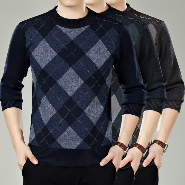 Round Neck Sweater Knit Sweater Thick Middle Aged Male Woolen Sweater - Super Amazing Store