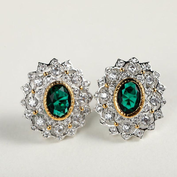 Craft retro hollow green zircon 925 Silver Earrings - Super Amazing Store