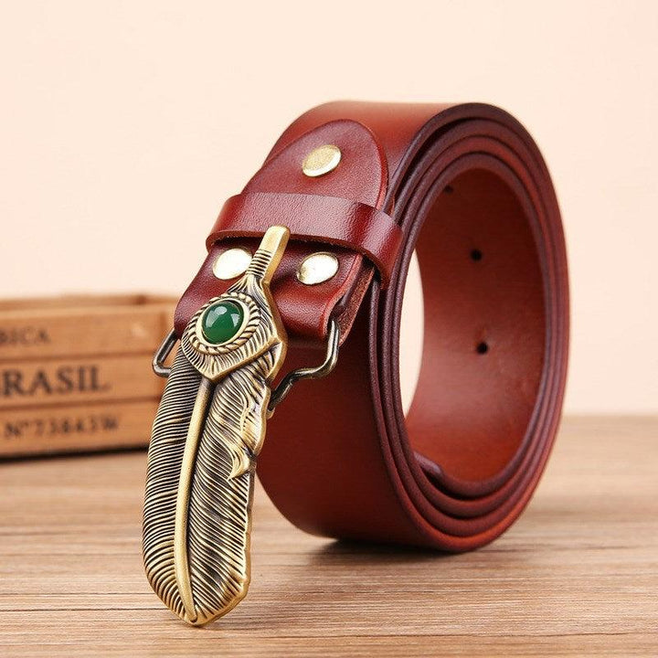 Men's First Layer Cowhide One-leaf Flat Boat Belt With Copper Plate Buckle - Super Amazing Store