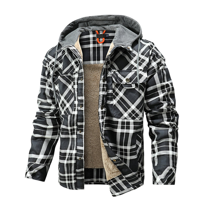 Men Warm Jacket Fleece Lining Lumberjack Plaid Hooded Jackets Snap Button - Super Amazing Store