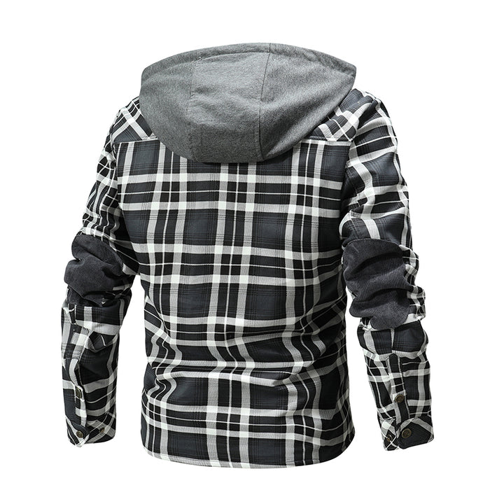 Men Warm Jacket Fleece Lining Lumberjack Plaid Hooded Jackets Snap Button - Super Amazing Store