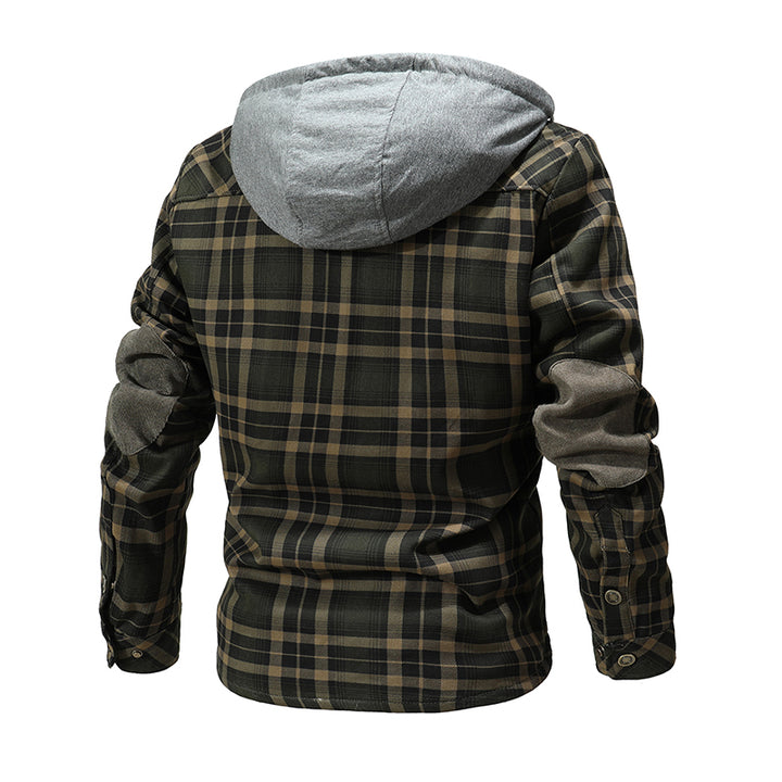 Men Warm Jacket Fleece Lining Lumberjack Plaid Hooded Jackets Snap Button - Super Amazing Store