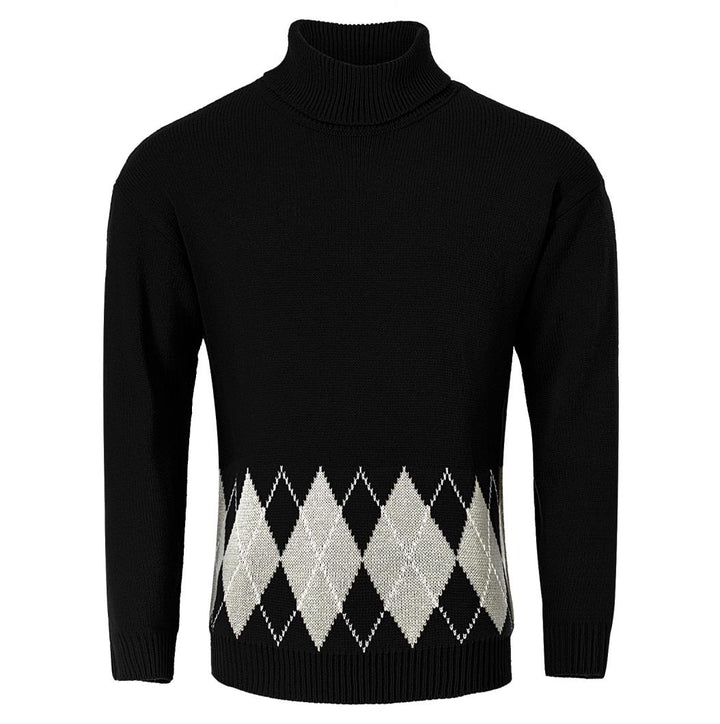 Men's Vintage Argyle Turtlenecks Sweater Thermal Knitted Pullover - Super Amazing Store