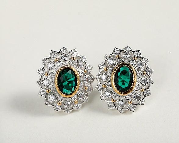 Craft retro hollow green zircon 925 Silver Earrings - Super Amazing Store