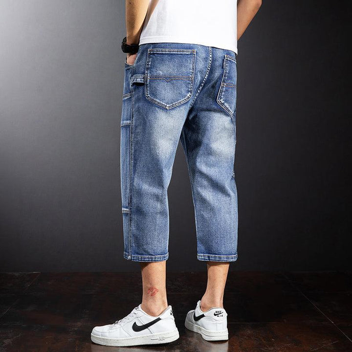 Seven Points Denim Shorts Men Straight Loose Over The Knee Medium Pants Fat Guy Pants - Super Amazing Store