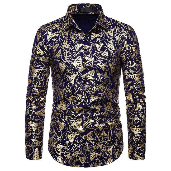 Men's lapel butterfly bronzing print long sleeve shirt men - Super Amazing Store