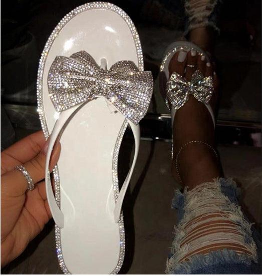 Ladies summer flat bow rhinestone slippers - Super Amazing Store