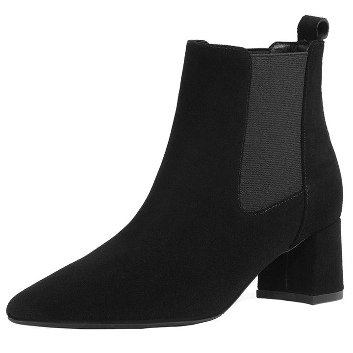 Short Women's Leather Thick Heel Mid-heel Boots - Super Amazing Store