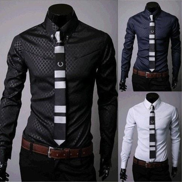 Fitted Shirts For Men Designer Plaid Stripes Pattern Q2