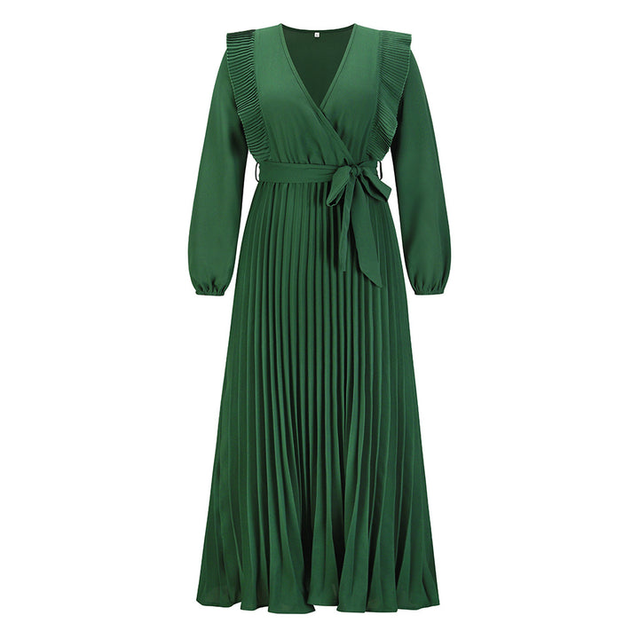 V-neck Swing Pleated Dress Q2