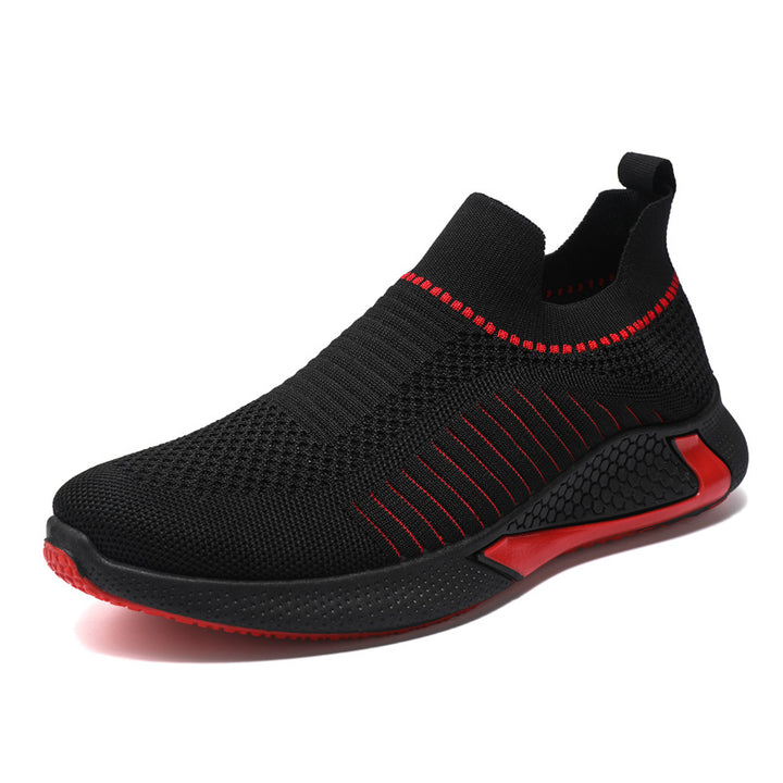 Mesh Sock Shoes With Striped Design Men Outdoor Breathable Lightweight Slip-on Sneakers Q2