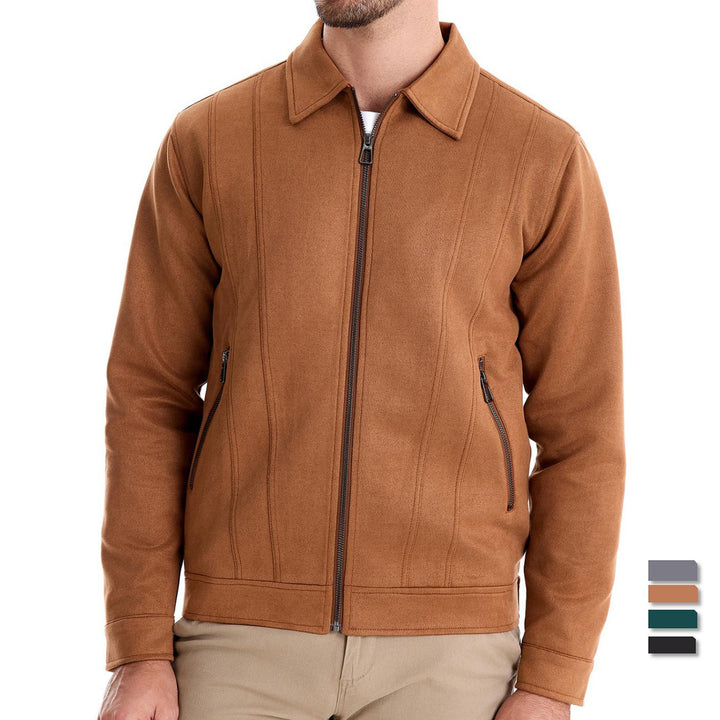 Lapel Zipper Jacket Autumn And Winter Solid Suede Coat Men's Clothing Q2