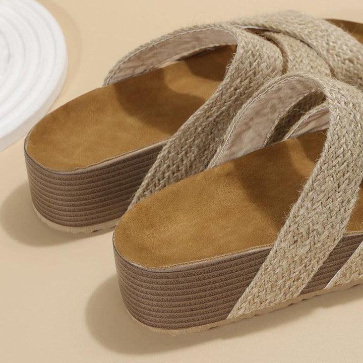 Woven Cross-strap Slippers Summer Platform Sandals Women Flat Beach Shoes - Super Amazing Store