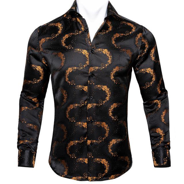 Barry.Wang Teal Paisley Floral Silk Shirts Men Autumn Long Sleeve Casual Flower Shirts For Men Designer Fit Dress Shirt BCY-05 - Super Amazing Store