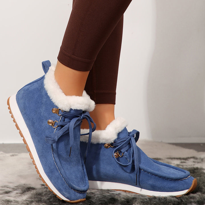 Winter Lace-up Snow Boots Casual Warm Plush Flat Shoes Women's Fleece Ankle Boot Super Amazing Store