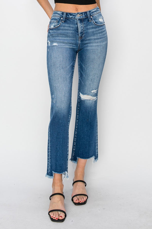 RISEN Full Size Frayed Step Hem Ankle Straight Jeans Trendsi