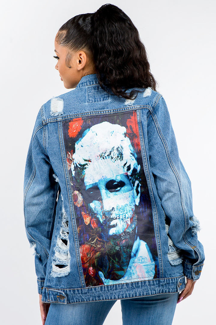 American Bazi Full Size Button Up Distressed Denim Jacket Trendsi