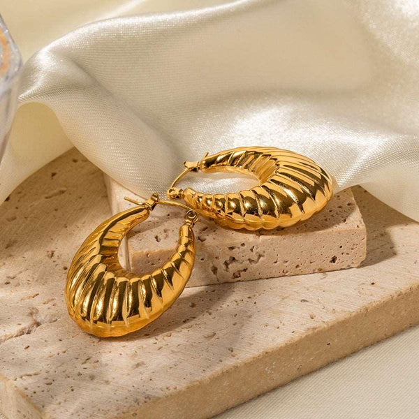 18K Gold Stainless Steel Exaggerated Horn Hollow Rib Earrings - Super Amazing Store