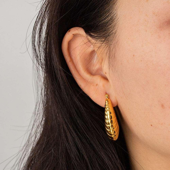 18K Gold Stainless Steel Exaggerated Horn Hollow Rib Earrings - Super Amazing Store