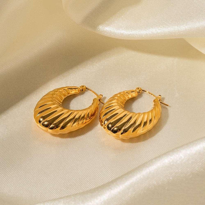 18K Gold Stainless Steel Exaggerated Horn Hollow Rib Earrings - Super Amazing Store