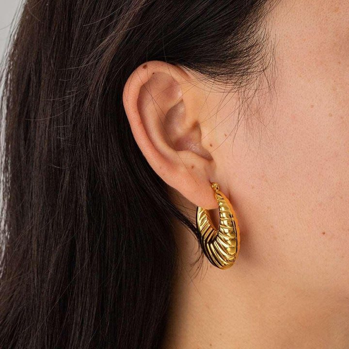 18K Gold Stainless Steel Exaggerated Horn Hollow Rib Earrings - Super Amazing Store