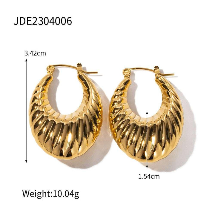 18K Gold Stainless Steel Exaggerated Horn Hollow Rib Earrings - Super Amazing Store