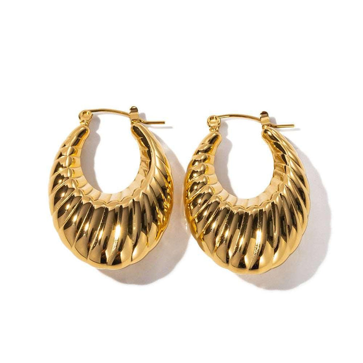 18K Gold Stainless Steel Exaggerated Horn Hollow Rib Earrings - Super Amazing Store