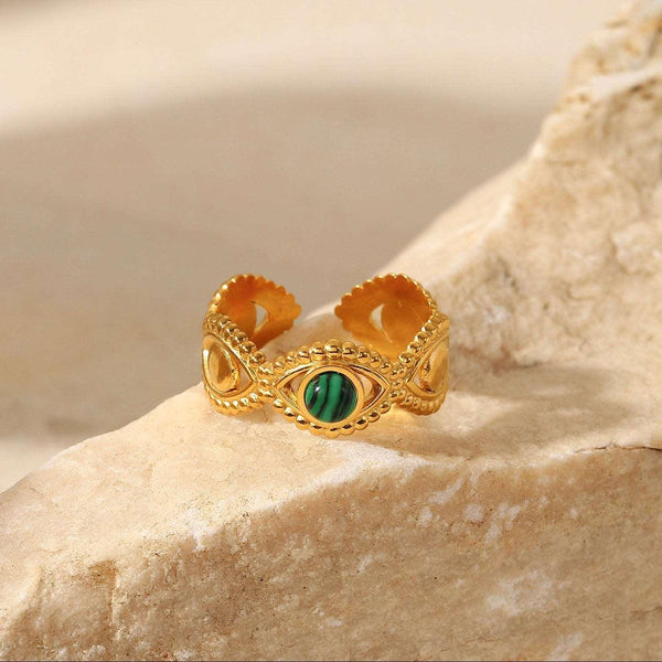 18K Gold Stainless Steel Green Malachite Natural Stone Ring - Super Amazing Store