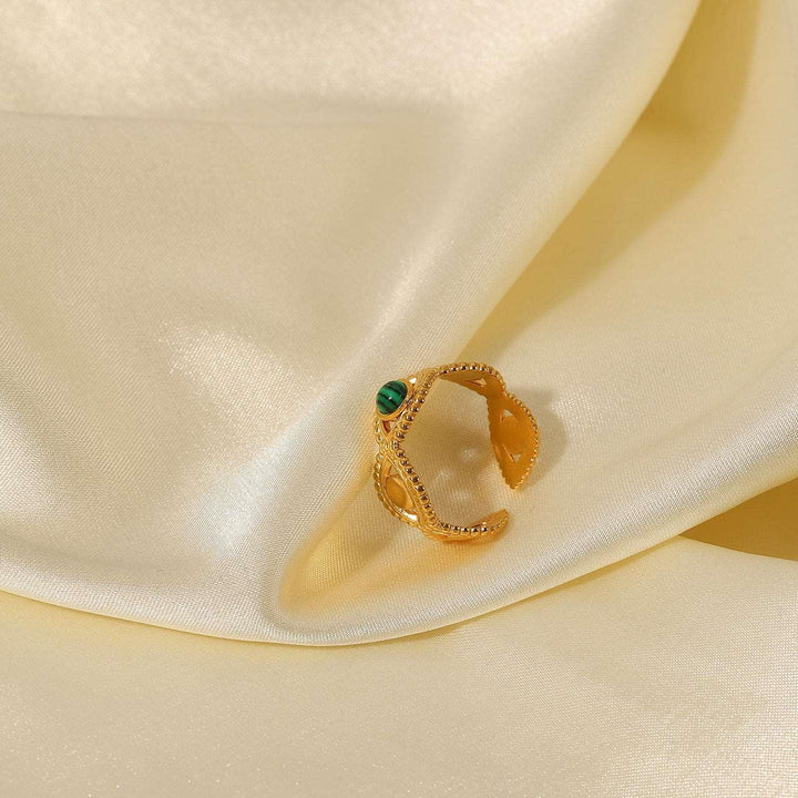 18K Gold Stainless Steel Green Malachite Natural Stone Ring - Super Amazing Store