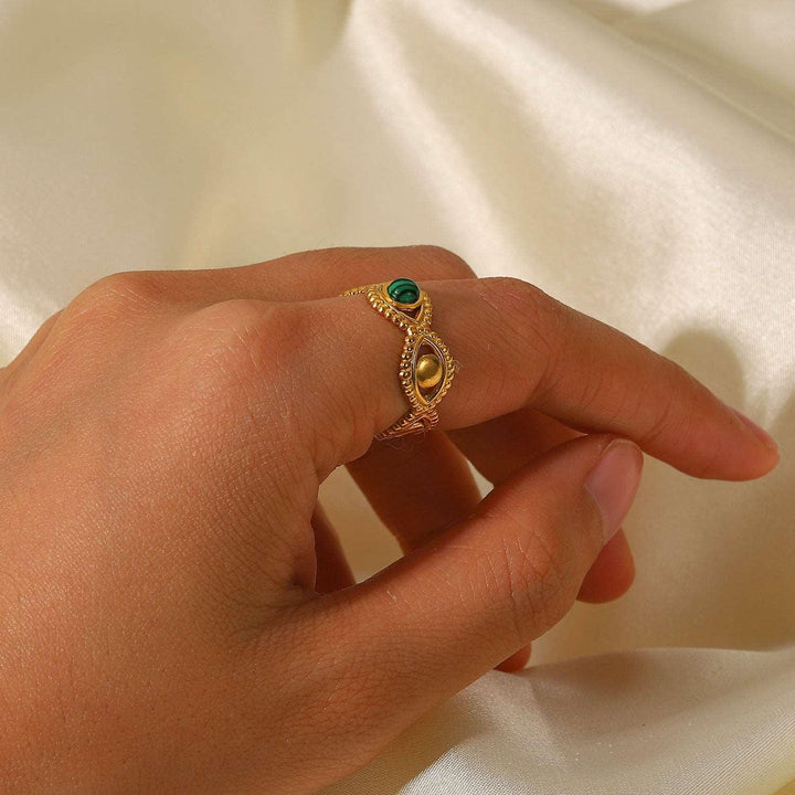 18K Gold Stainless Steel Green Malachite Natural Stone Ring - Super Amazing Store