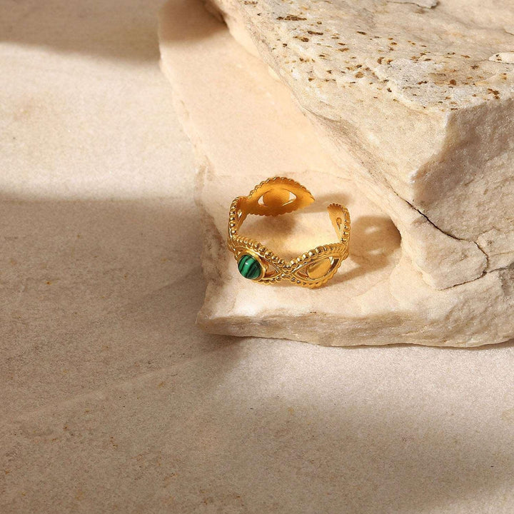 18K Gold Stainless Steel Green Malachite Natural Stone Ring - Super Amazing Store