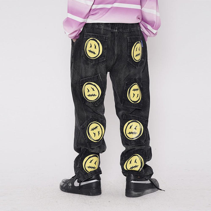 Smiley print jeans for men - Super Amazing Store