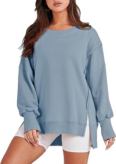 Solid Oversized Sweatshirt Crew Neck Long Sleeve - Super Amazing Store