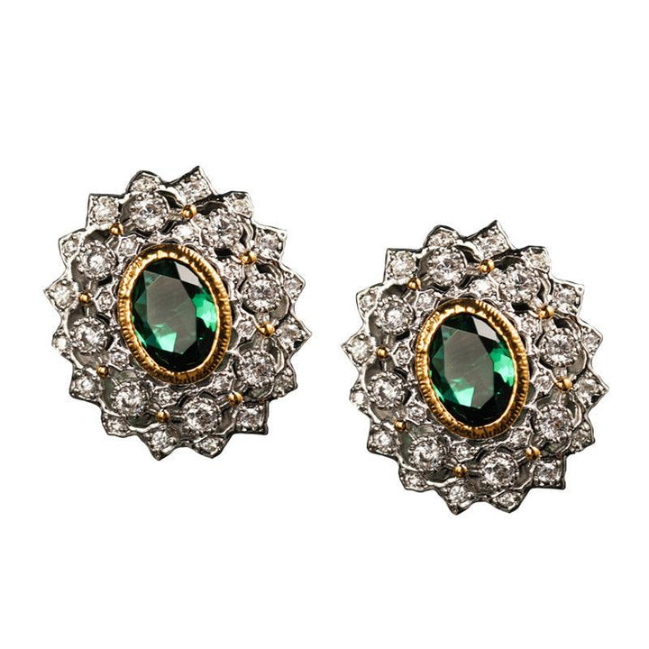 Craft retro hollow green zircon 925 Silver Earrings - Super Amazing Store