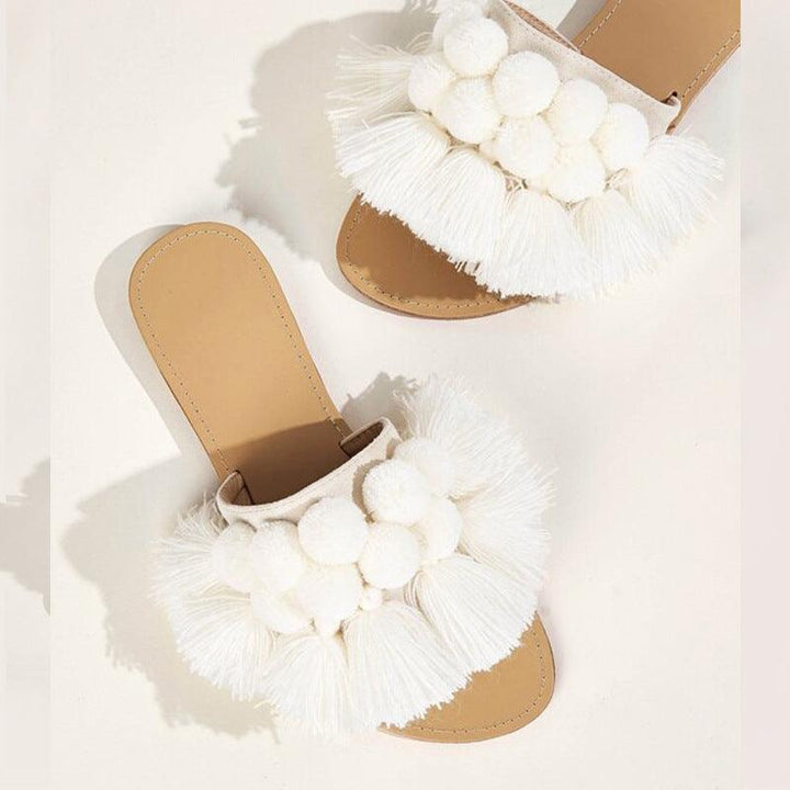 Fringed wool ball slippers - Super Amazing Store