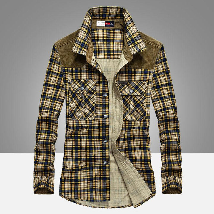 Shirt Men Military Plaid Dress 100 Cotton - Super Amazing Store