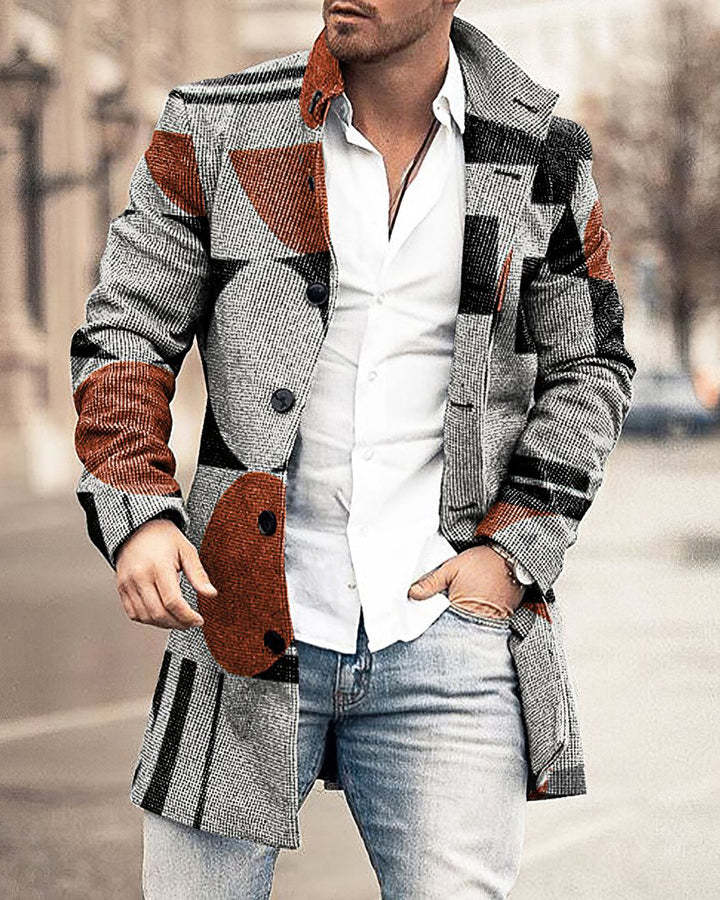 Autumn And Winter Men's Woolen Stand Collar Medium Long Pocket Casual Coat Q2