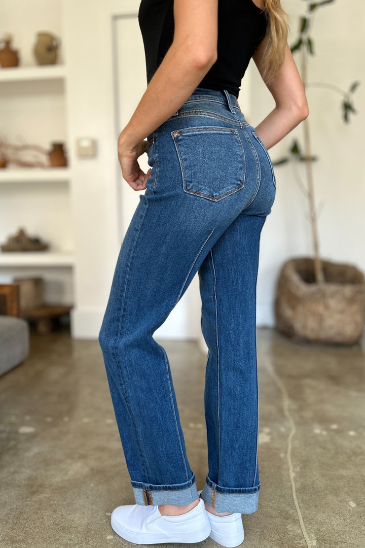 Judy Blue Full Size High Waist Front Seam Detail Straight Jeans Trendsi