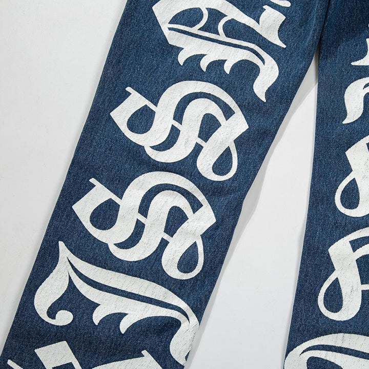 Letter Print Washed Jeans Men Ins Street Trend - Super Amazing Store