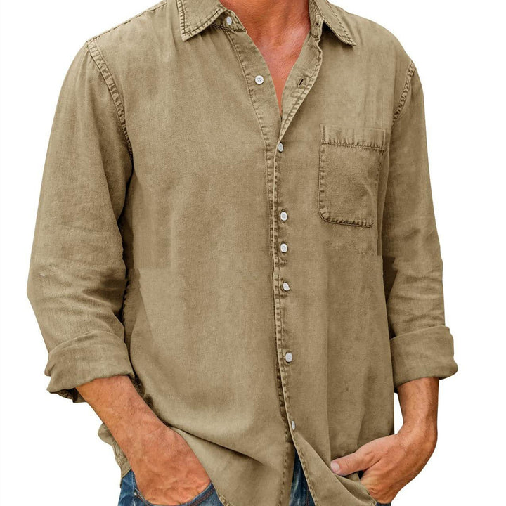 Men's Casual Solid Color Long Sleeve Shirt - Super Amazing Store