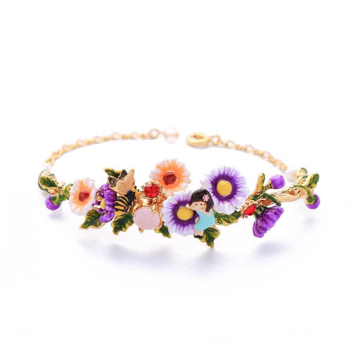 Hand Painted Enamel Flower Bracelet Personality Temperament Bee Girl Heart Bracelet - Super Amazing Store