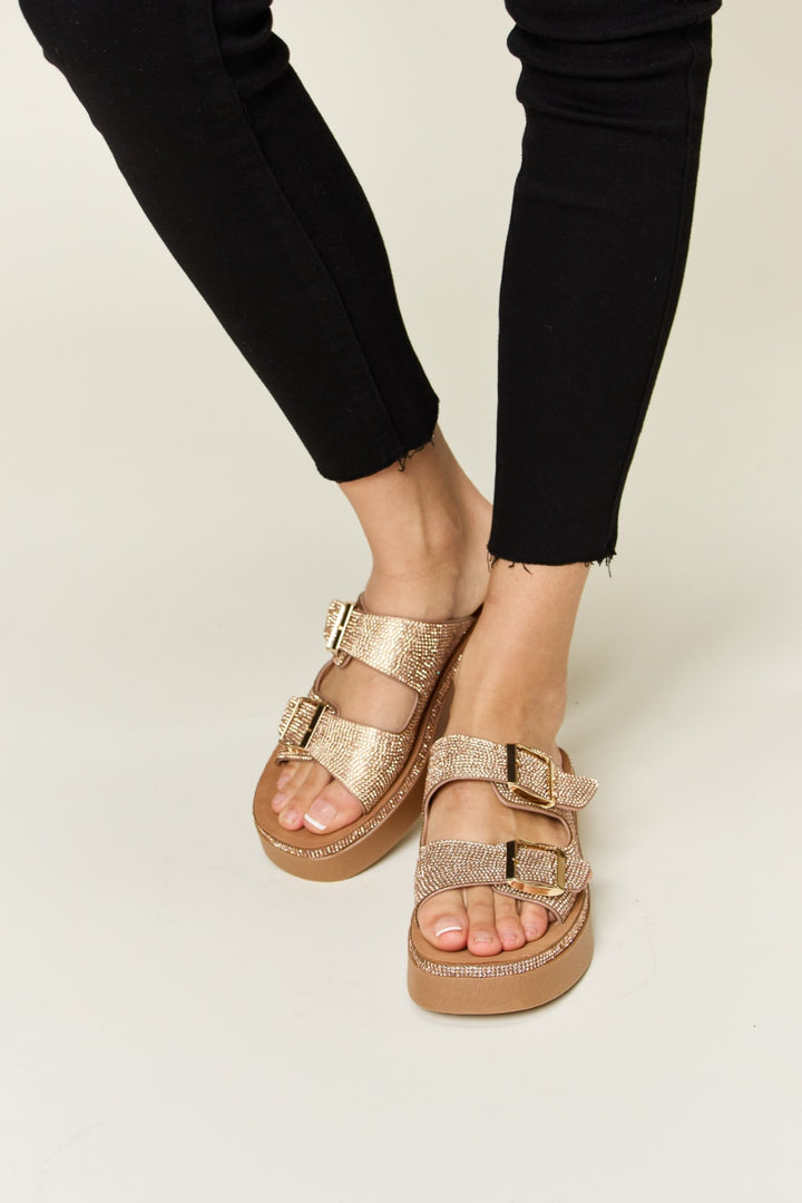 Forever Link Rhinestone Buckled Wedge Sandals Trendsi