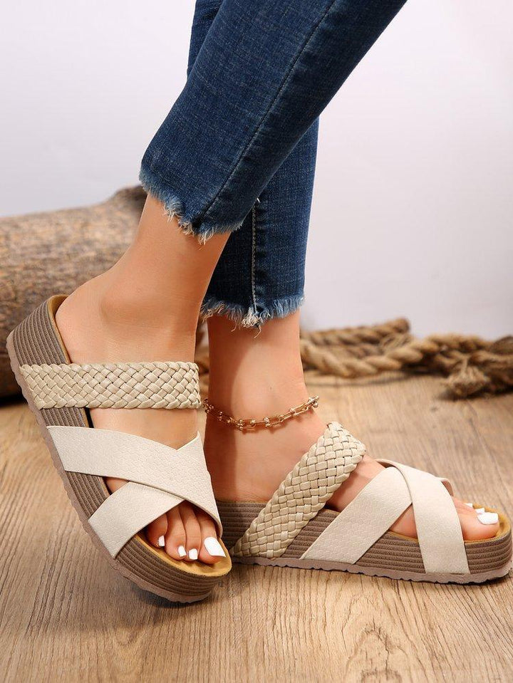 Woven Cross-strap Slippers Summer Platform Sandals Women Flat Beach Shoes - Super Amazing Store