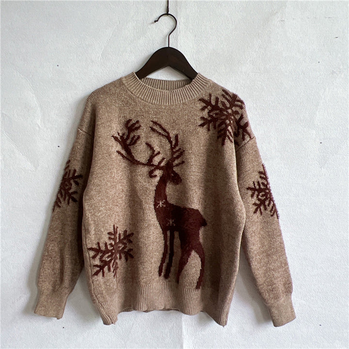 Reindeer and Snowflake Pattern Sweater Trendsi